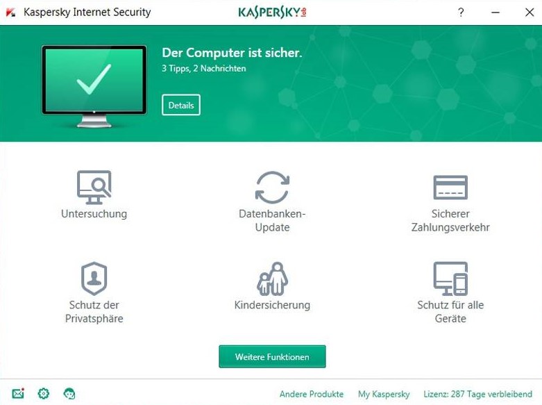 Kaspersky Internet Security panel de control
